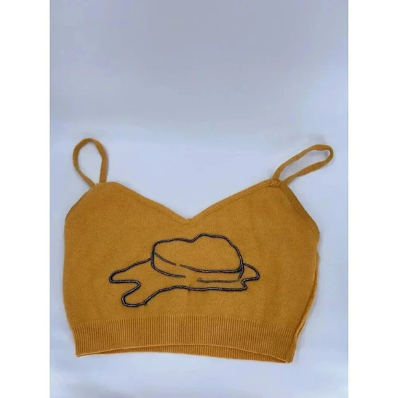 BTS Yellow Cropped Sweater Tank Top Embroidered "Butter" Women’s SMALL EUC - Picture 11 of 11